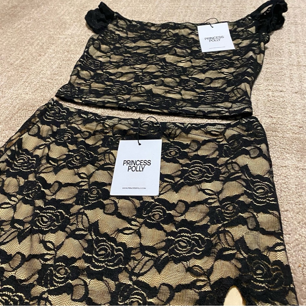 NWT {Princess Polly} Santoro Lace Set | Black + Tan ~ Size US 4 - Picture 4 of 16